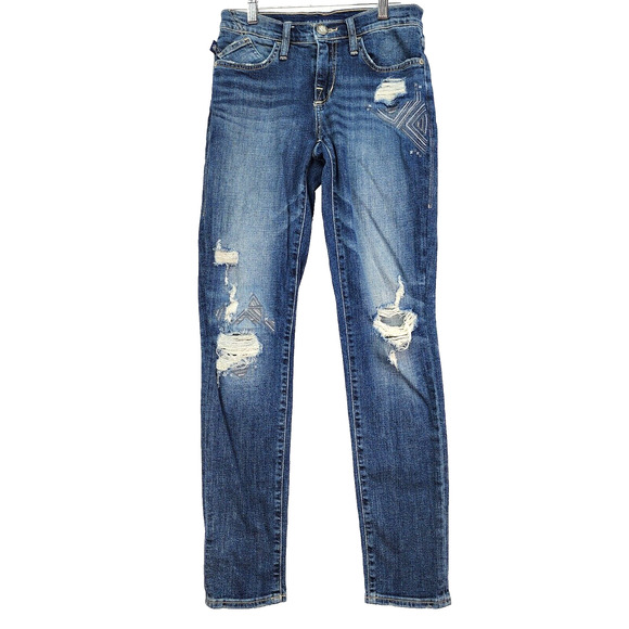 Rock & Republic Berlin SZ 2 26 x28 Low Rise Jeans Distress Embroidered Stretchy - Picture 2 of 16